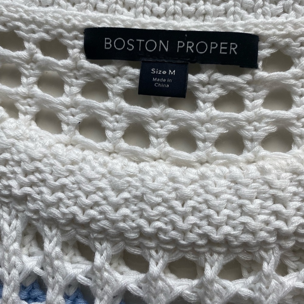 NWOT Boston Proper Women’s Blue & White Open Weave Pullover Sweater (M) - Picture 6 of 7